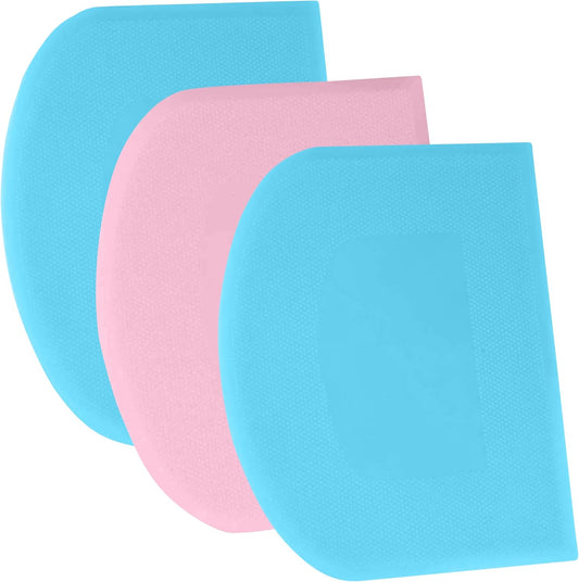SURDOCA Dough Scraper Bench Scraper - 3P 4.7x3.7" Plastic Flexible Bowl Scraper, Sharp Edge & Angles Cake Scraper. Non-Slip Bakeware Decorating Tools Sculpting & Modeling Tools - Blue+Pink+Blue