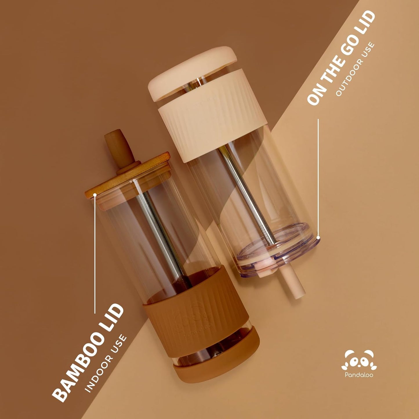 Pandaloo® Glass Cups With Lids and Straws -20 Fl Oz- Perfect Size Iced Coffee Cup - Smoothie Cup With Bamboo Lid and On the go Lid (Sweet Sage, 1 Count (Pack of 1)