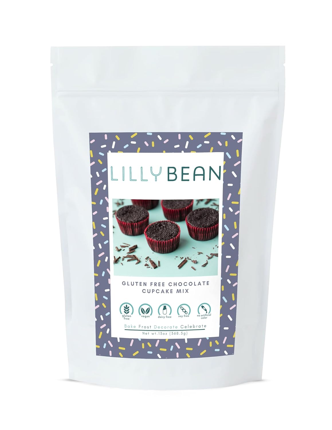 LillyBean Gluten Free Chocolate Cupcake Mix with No Artificial Colors - Dairy and Soy Free, Vegan - Makes Delicious Desserts - Cakes, Donuts, Cake Pops - 13 oz
