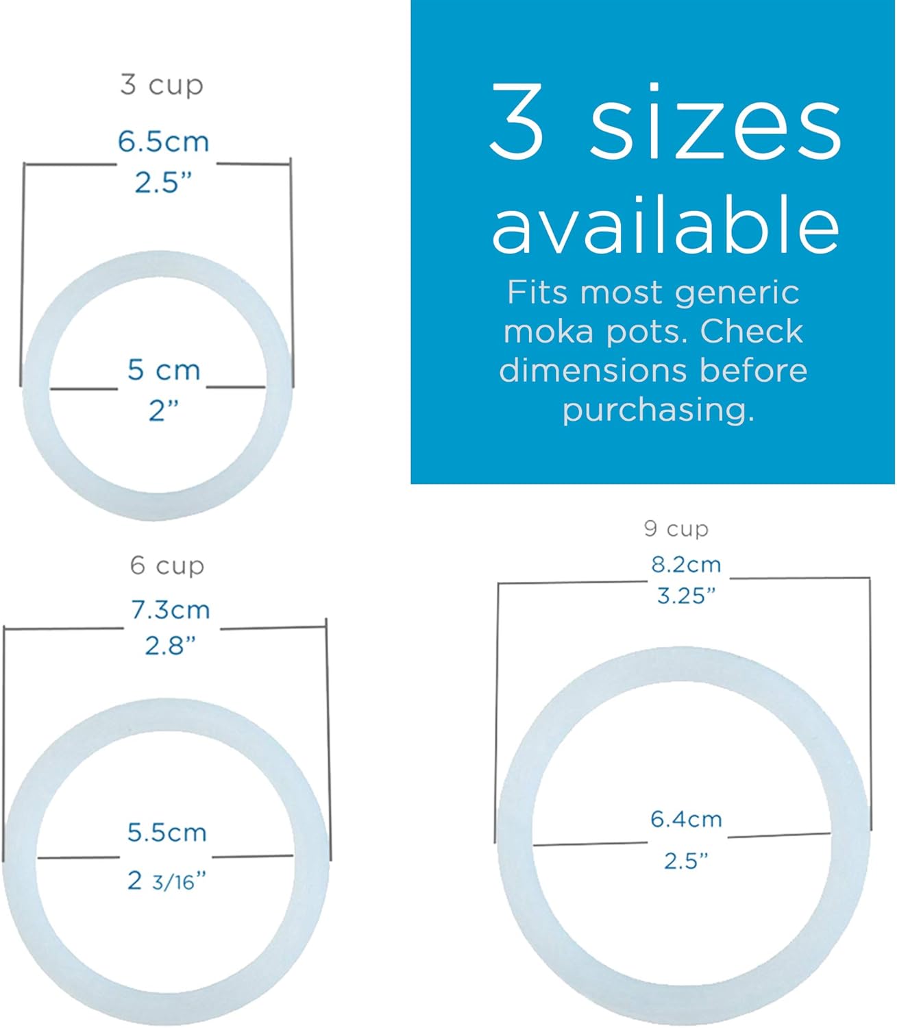 GROSCHE Milano Stovetop Espresso Maker Replacement - 6 Espresso Cup Size Silicone Gasket Seals (3 Seals) & 1 Replacement Filter Screen Kit for Moka Pots