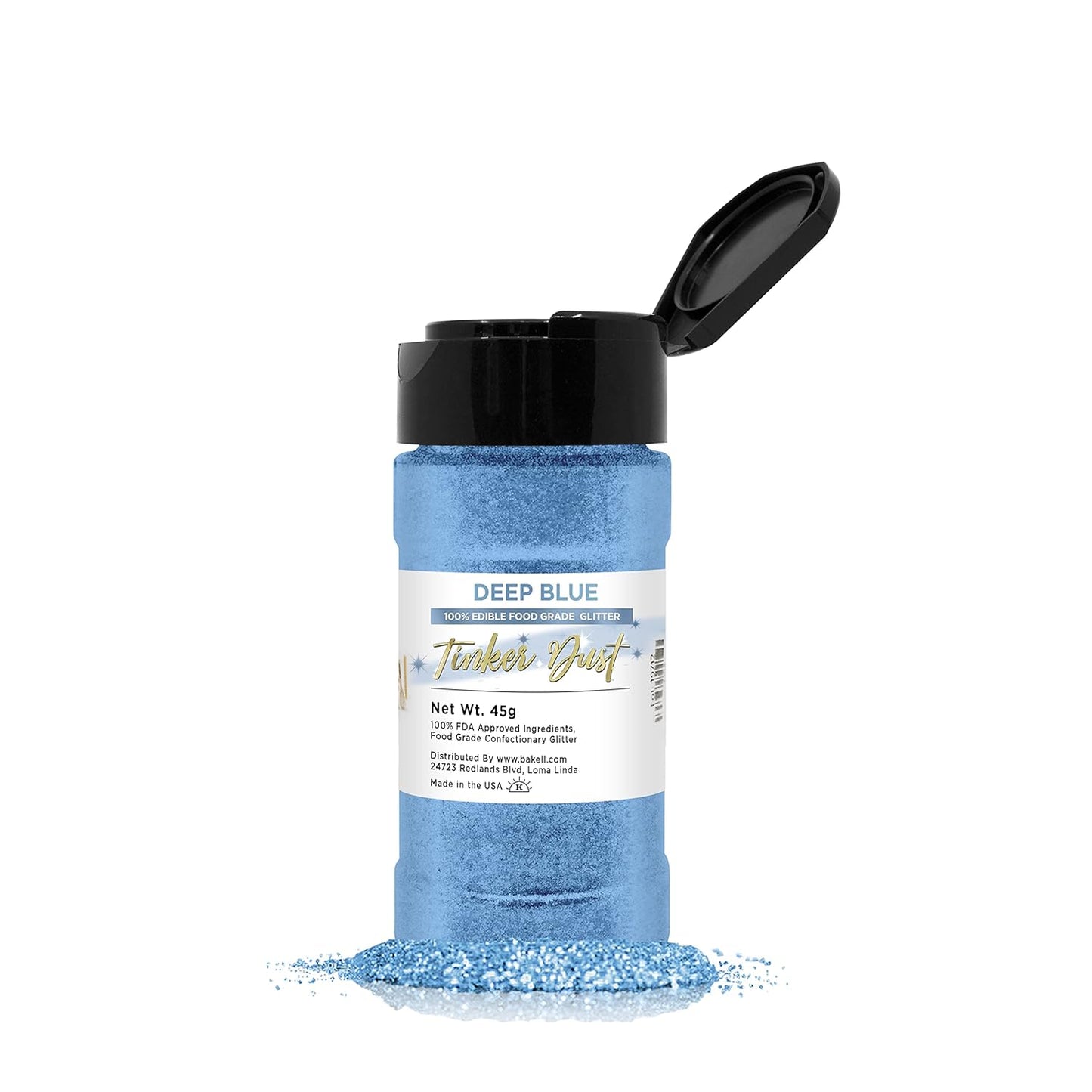 BAKELL Deep Blue Edible Glitter, 45 Grams | TINKER DUST Edible Glitter | KOSHER Certified | 100% Edible Glitter | Cakes, Cupcakes, Cake Pops, Drinks, Dessert Vegan Glitter & Dusts (45g Shaker, Deep Blue)