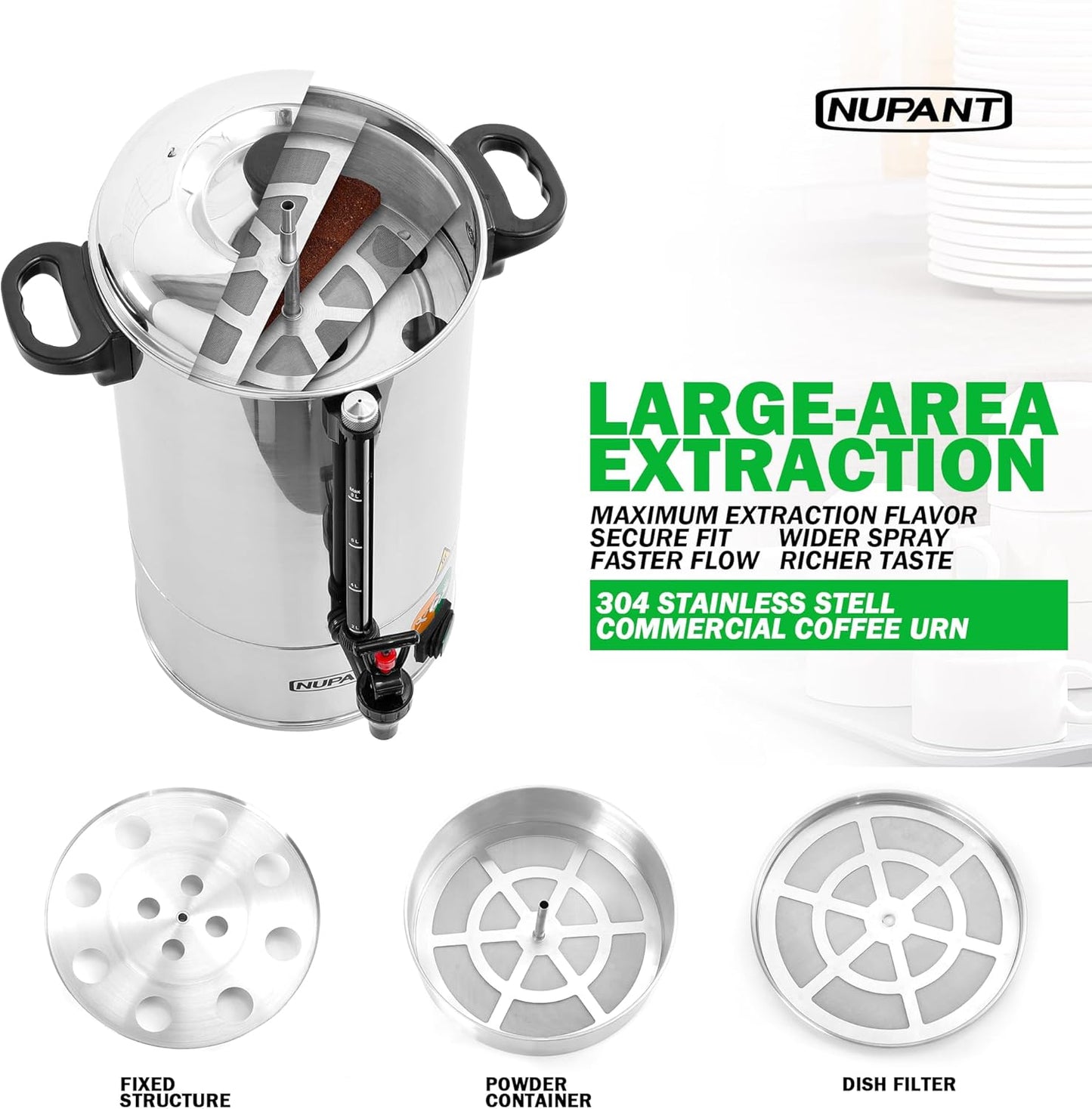 Commercial Coffee Urn 50 Cup/8L Coffee Dispenser with Upgraded Percolator, 304 Stainless Steel Hot Water Urn Beverage Dispenser with Keep Warm Mode, Large Coffee Maker for Catering Party