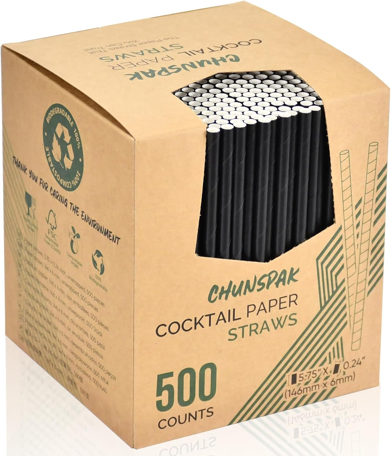[500 Bulk] 5.75 inch Black Short Paper Straws, Stir Straws for Cocktail, Coffee, Mixed Drinks - Home, Bar and Restaurant Straws - 100% Biodegradable