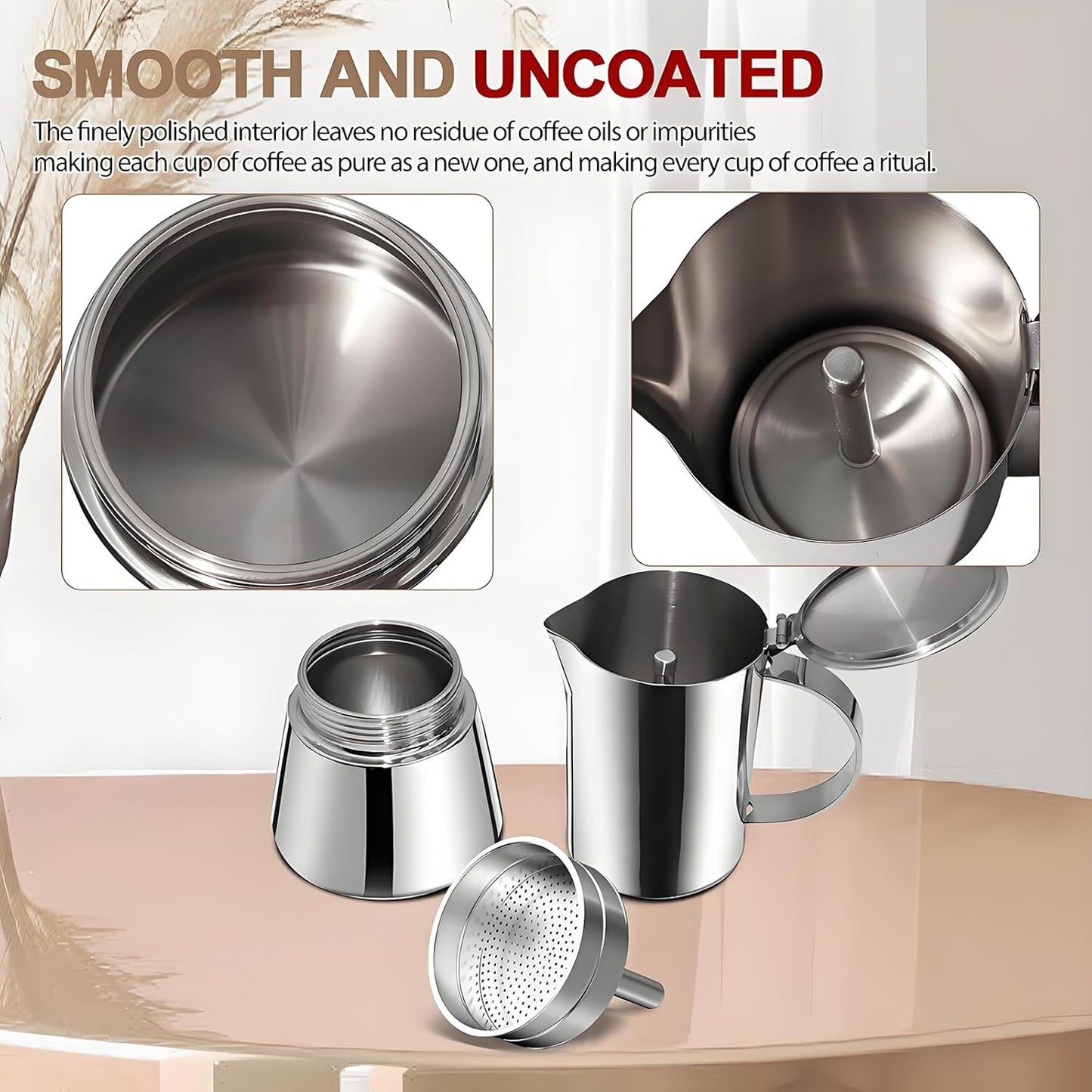 Uncoated 12 Cup Moka Pot 304 Thickened Stainless Steel Coffee Maker Stovetop Espresso Coffeemaker Italian Classic Style Brewing Greca Cafe Mocha Machine for Cafeteras Camping Travel Home 600ml 20oz