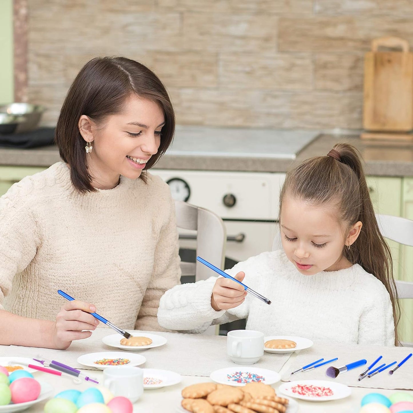 Patelai 10 Pcs Food Safe Paint Brushes Fondant Tools for Cake Baking Chocolate Sugar Cookie Decoration Cake Brushes for Luster Dust Pastry Decorating Supplies with Fondant and Gum Paste Tool(Blue)