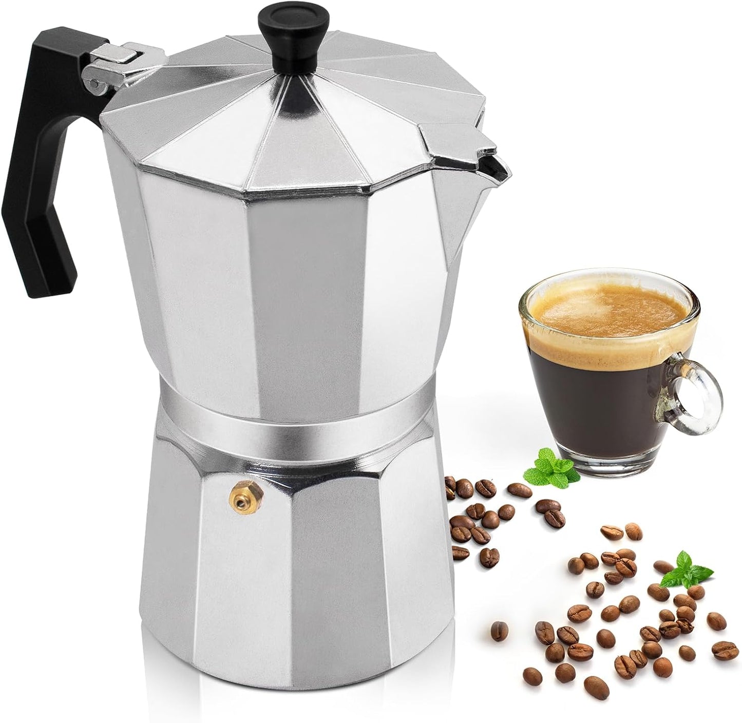 Aluminum 9 Cup 450ml Moka Pot Express Coffee Maker Stovetop Espresso Percolator Coffeemaker Italian Classic Style Brewing Greca Cafe Mocha Machine for Cafeteras Lover Camping Travel and Home Use 15oz