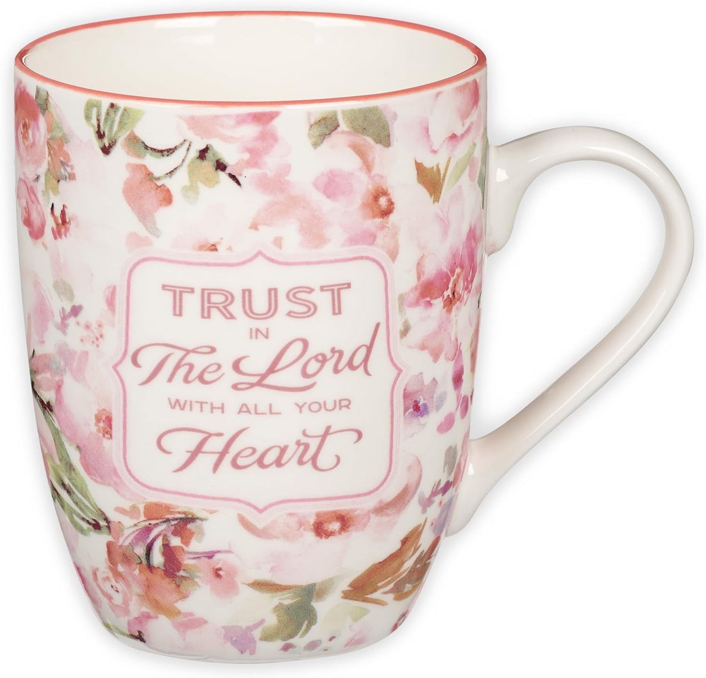 Christian Art Gifts Encouraging Ceramic Coffee & Tea Bible Verse Mug for Women: Trust in the Lord Inspirational Scripture Proverb, Microwave & Dishwasher Safe, White & Pink Watercolor Floral, 12 oz.