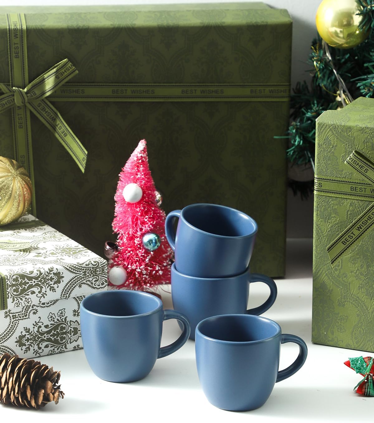 Hasense Ceramic 3 OZ Espresso Cups, Porcelain Espresso Demitasse Cups Set of 4 for Double shot, Lungo and Ristretto, Tiny Italian Expresso Shot Coffee Mugs for Home and Office, Blue