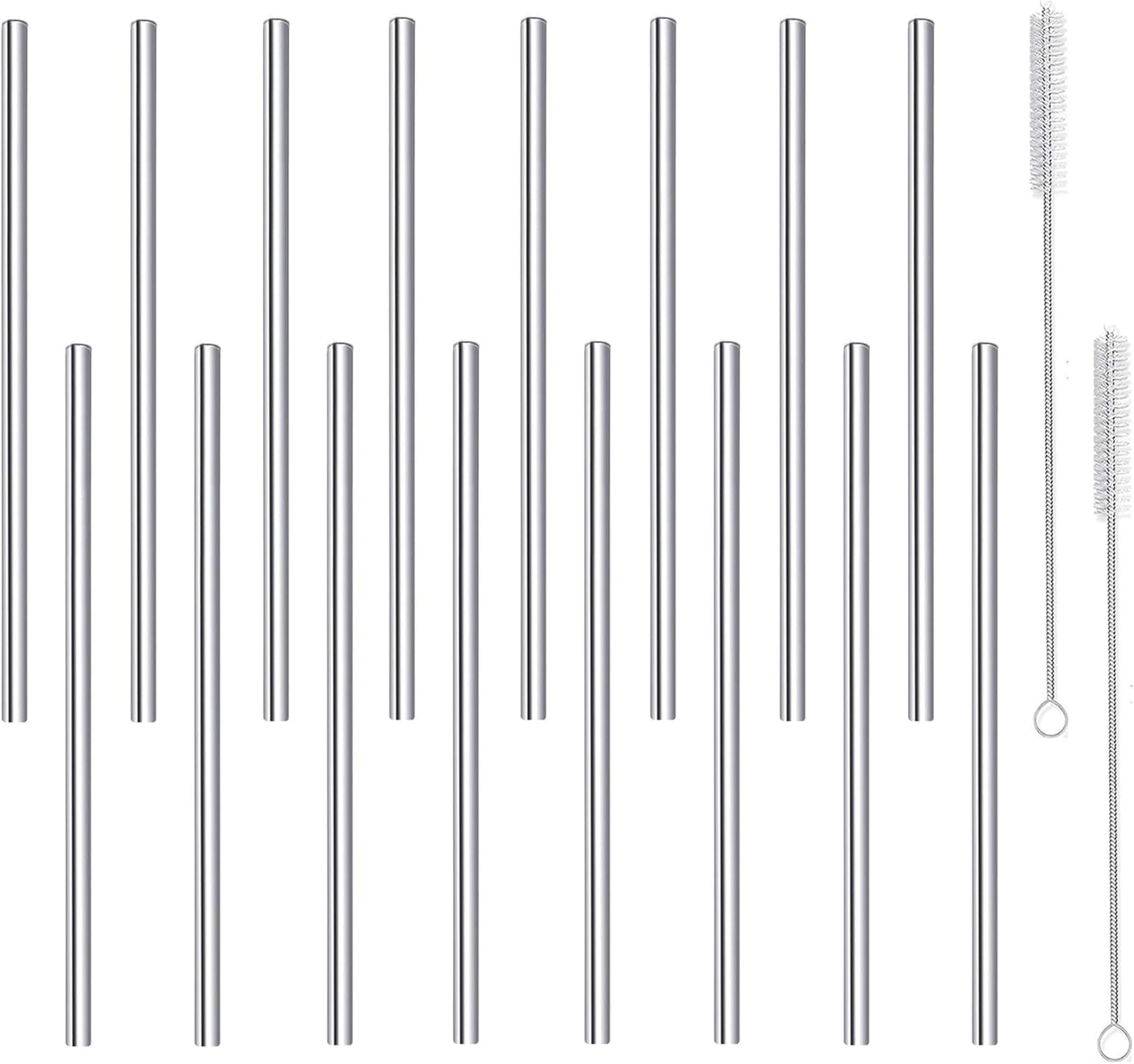 Stainless Steel Straws Short Small 5.9" Reusable Metal Bar Drinking Straw Set With Cleaner Brush for Cocktails Rock Gin Glass Coffee Mason Jar Tumblers Kids Fruit Juice Box, Silver 16PCS