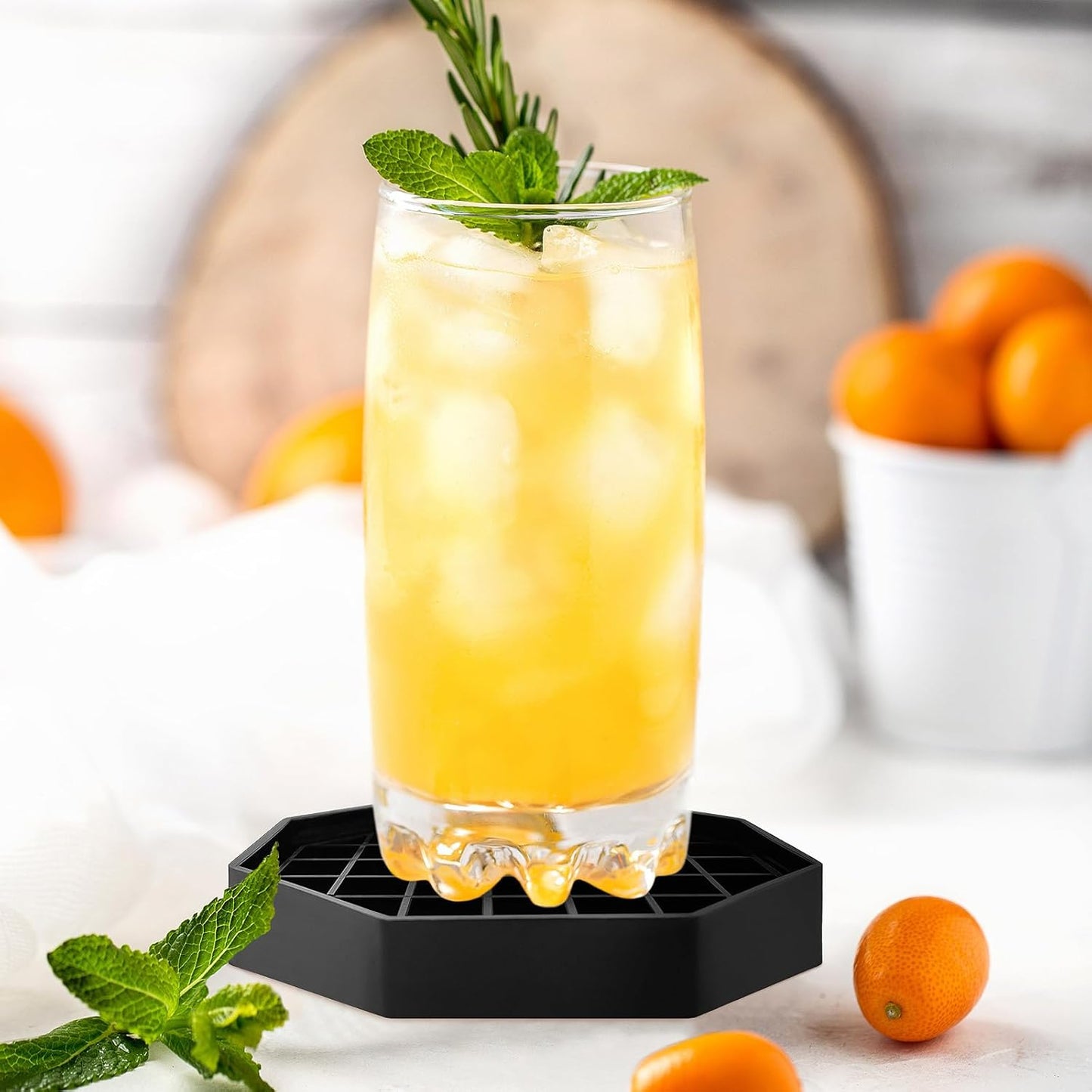 2 Pcs 4 Inch Drip Tray Coffee Countertop Tray Black Plastic Spill Octagon Drip Coaster with Honeycomb Grid for Drink Tea Wine Beverage