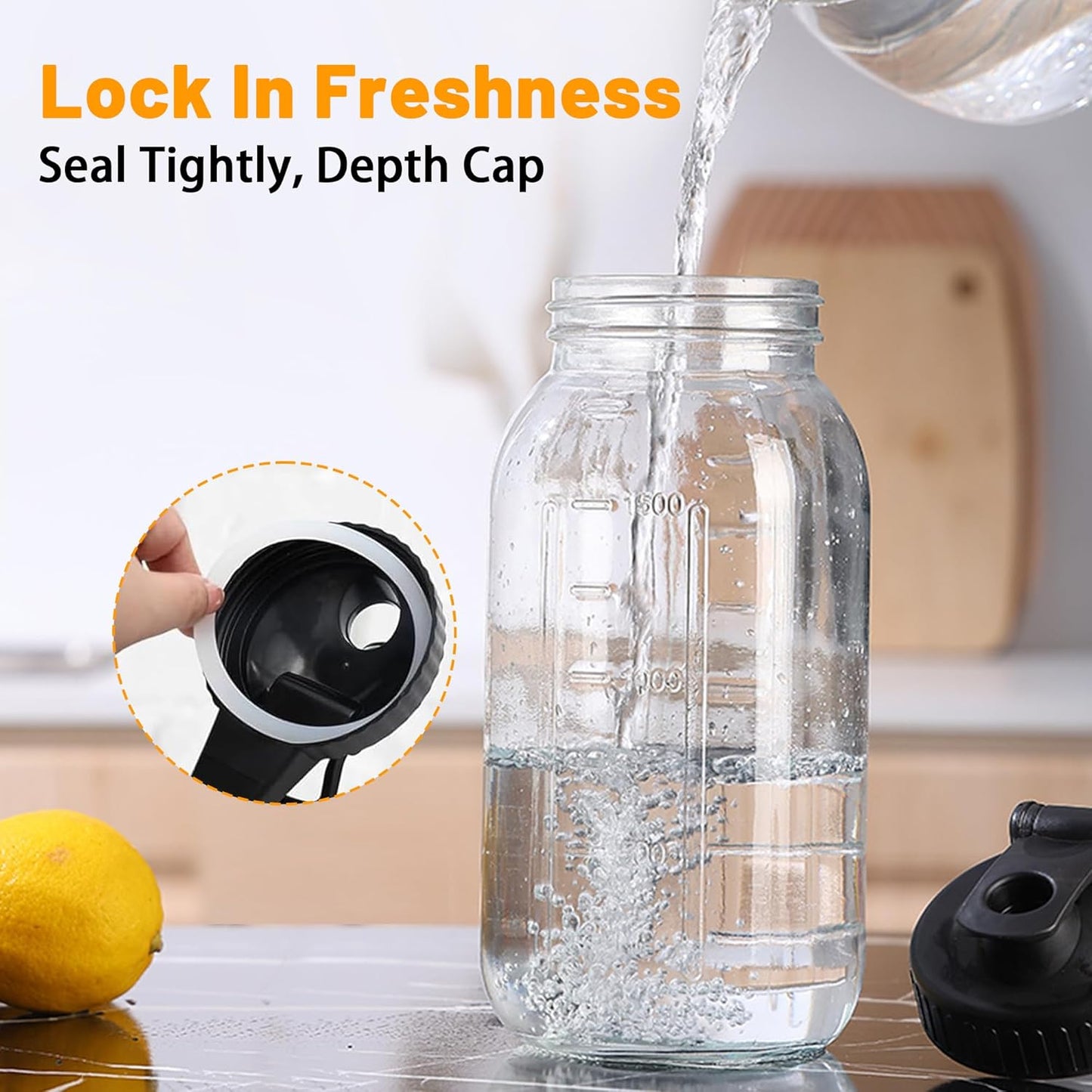 64oz Glass Pitcher with Lid-2 Quart, Heavy Duty Glass Mason Jar Pitcher 2 Packs, Leak-Proof Wide Mouth Jar with Pouring Airtight Lid, Ideal Container for Water, Juice, Milk and Drinks Storage