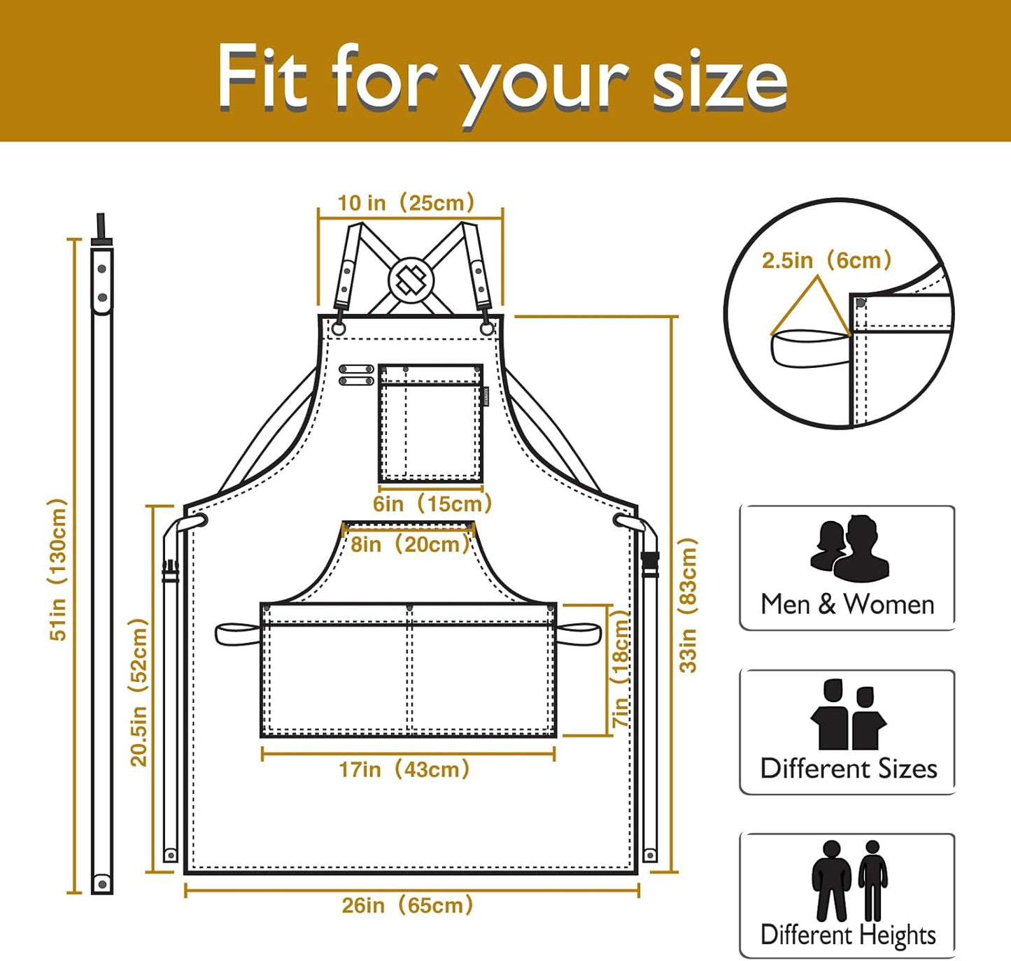 Kitchen Apron, Work Apron, Canvas, Multiple Pockets, Gardening, Painting, BBQ, Artist, Carpenter, Sizes M to XXL, Khaki