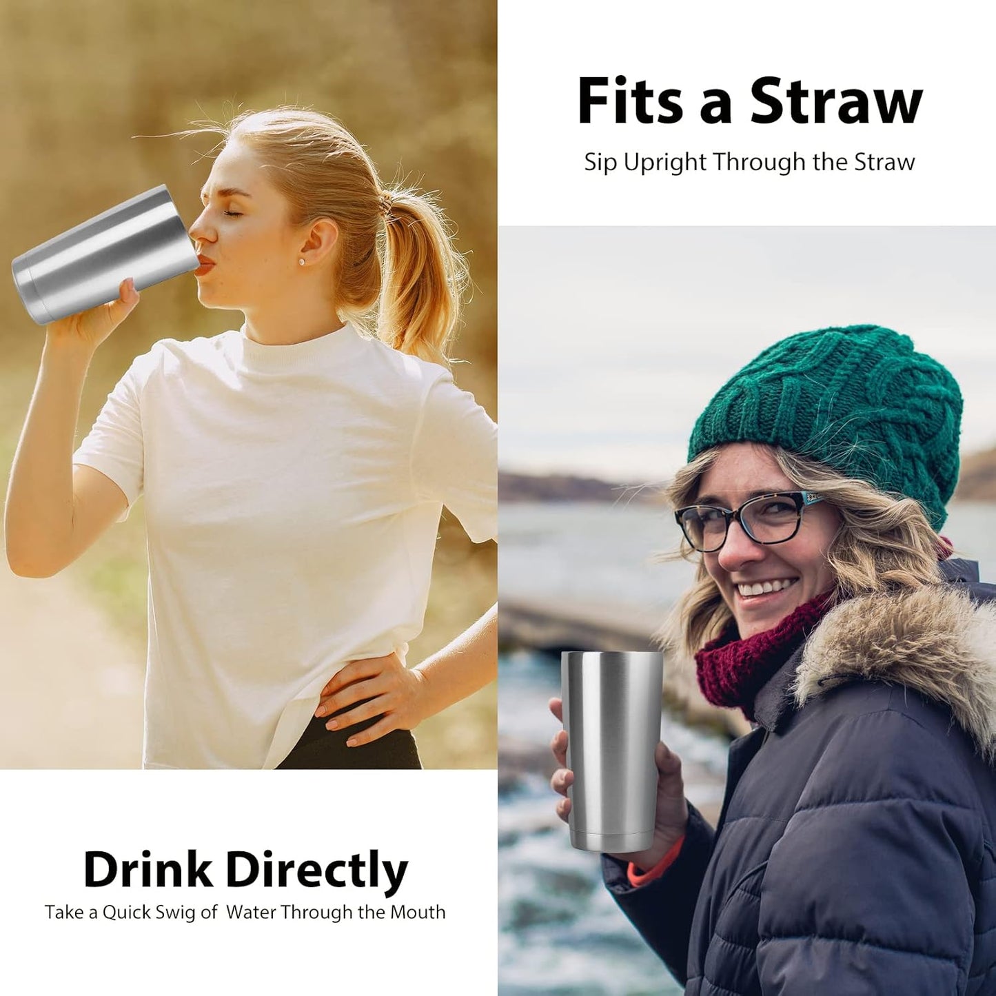 DOMICARE 20oz Stainless Steel Tumbler Bulk with Lid, Double Wall Vacuum Insulated Travel Mug, Powder Coated Coffee Cup, Stainless Steel, 1 Pack