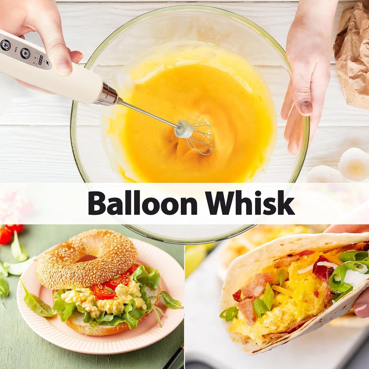 Milk Frother Rechargeable Handheld for Coffee-Drink Mixer 3 Speed Adjustable, Frother Wand with 3 Stainless Whisks, Electric Foam Maker, Electric Whisk for Latte Cappuccino Matcha Egg