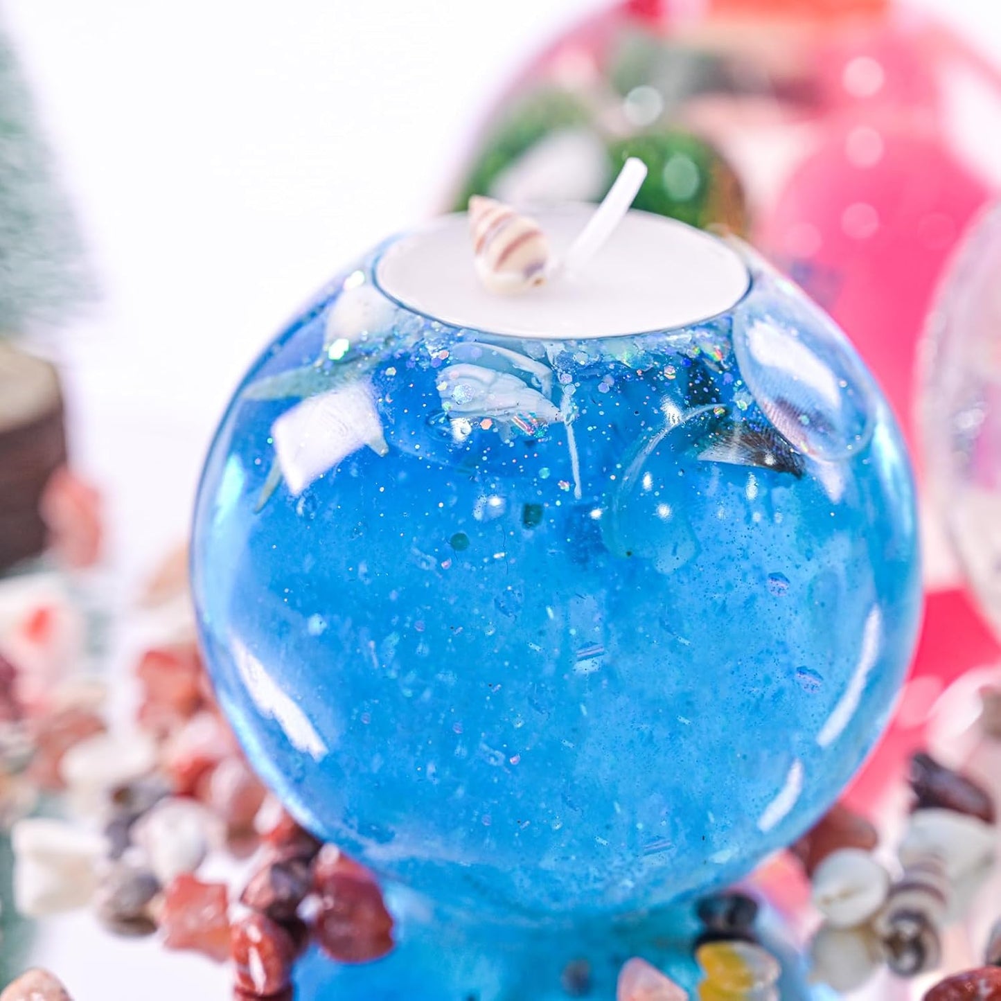 2 Pcs Tealight Candle Holder Resin Molds, Set of Large + Small Sphere Candlestick Silicone Molds for DIY Round Crystals Ball Candle Vessels Craft Epoxy Casting Home Table