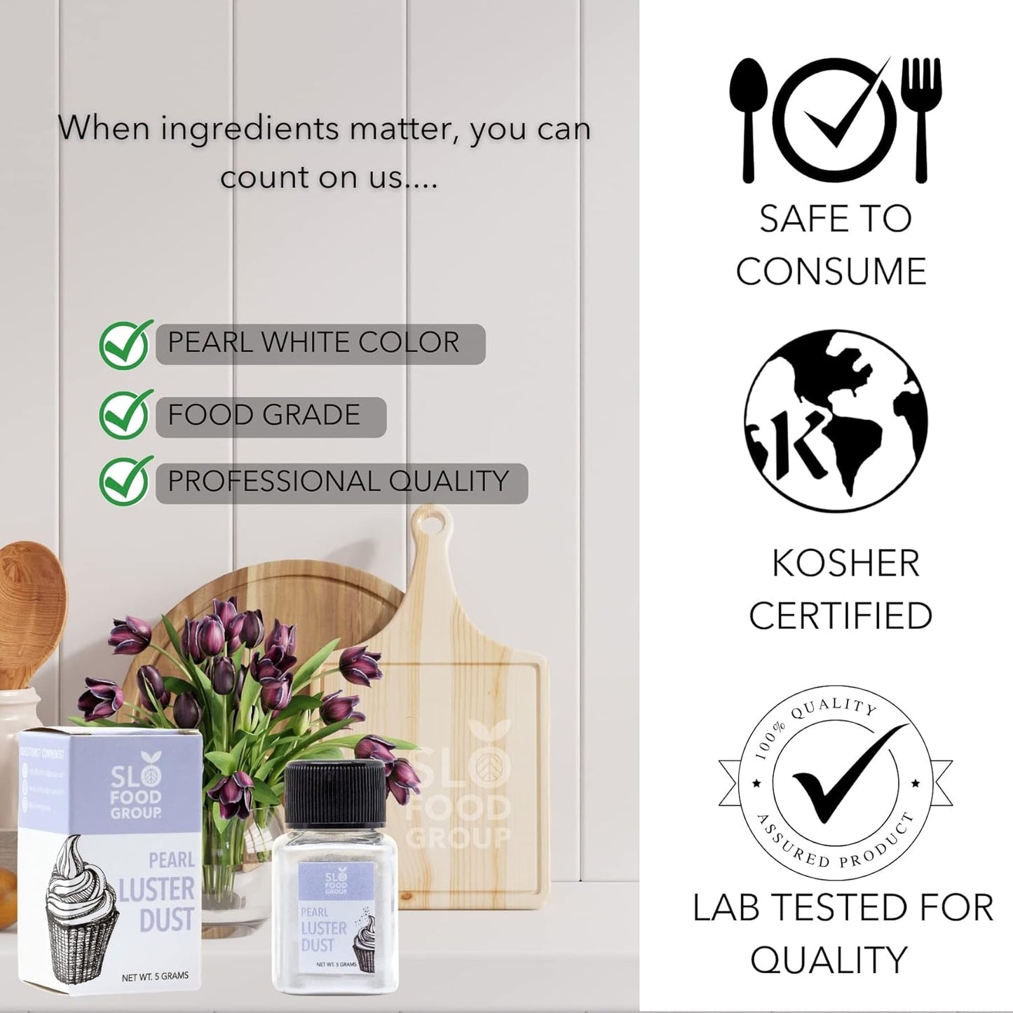 Slofoodgroup Pearl Luster Dust| Pearl White Colored Edible Glitter, 5 Gram Bottle