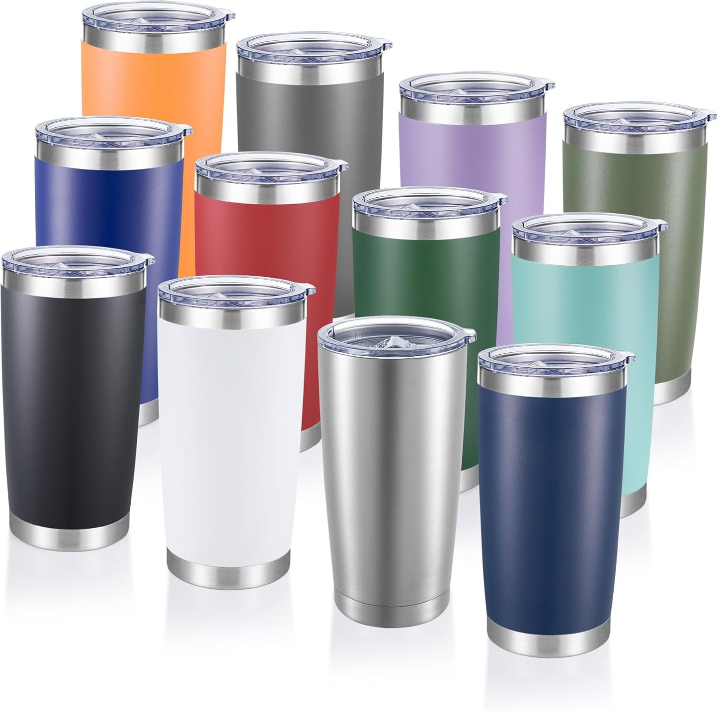20 oz Tumblers Bulk Stainless Steel Tumbler with Lid Double Wall Vacuum Insulated Coffee Mug 20oz Powder Coated Cup for Hot and Cold Drinks, Mix Color, 12 pack