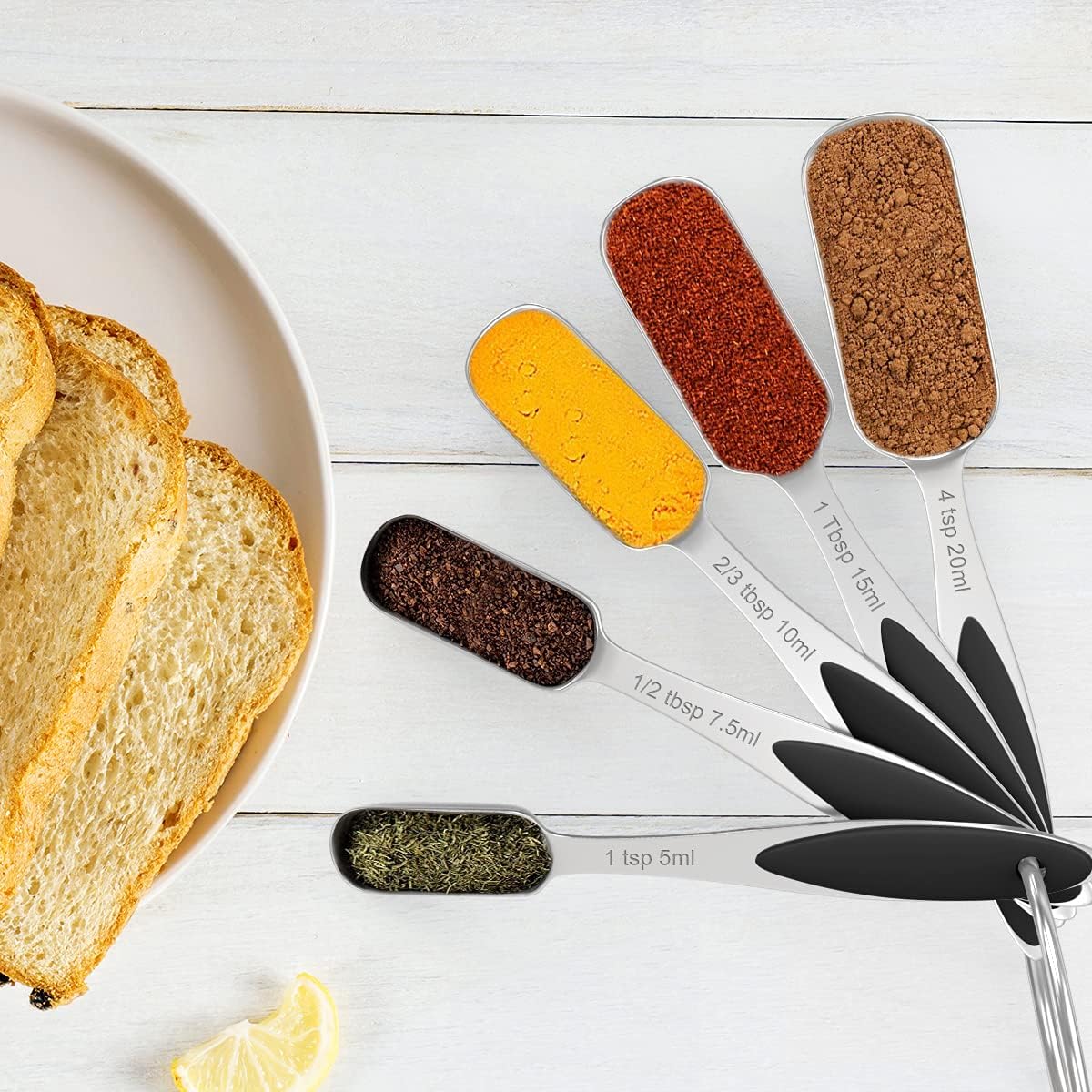 Measuring Cups and Spoons - Wildone Stainless Steel 20 Piece Stackable Set, Includes 8 Black Measuring Cups, 10 Measuring Spoons, 1 Leveler & 1 Whisk, for Dry and Liquid Ingredient