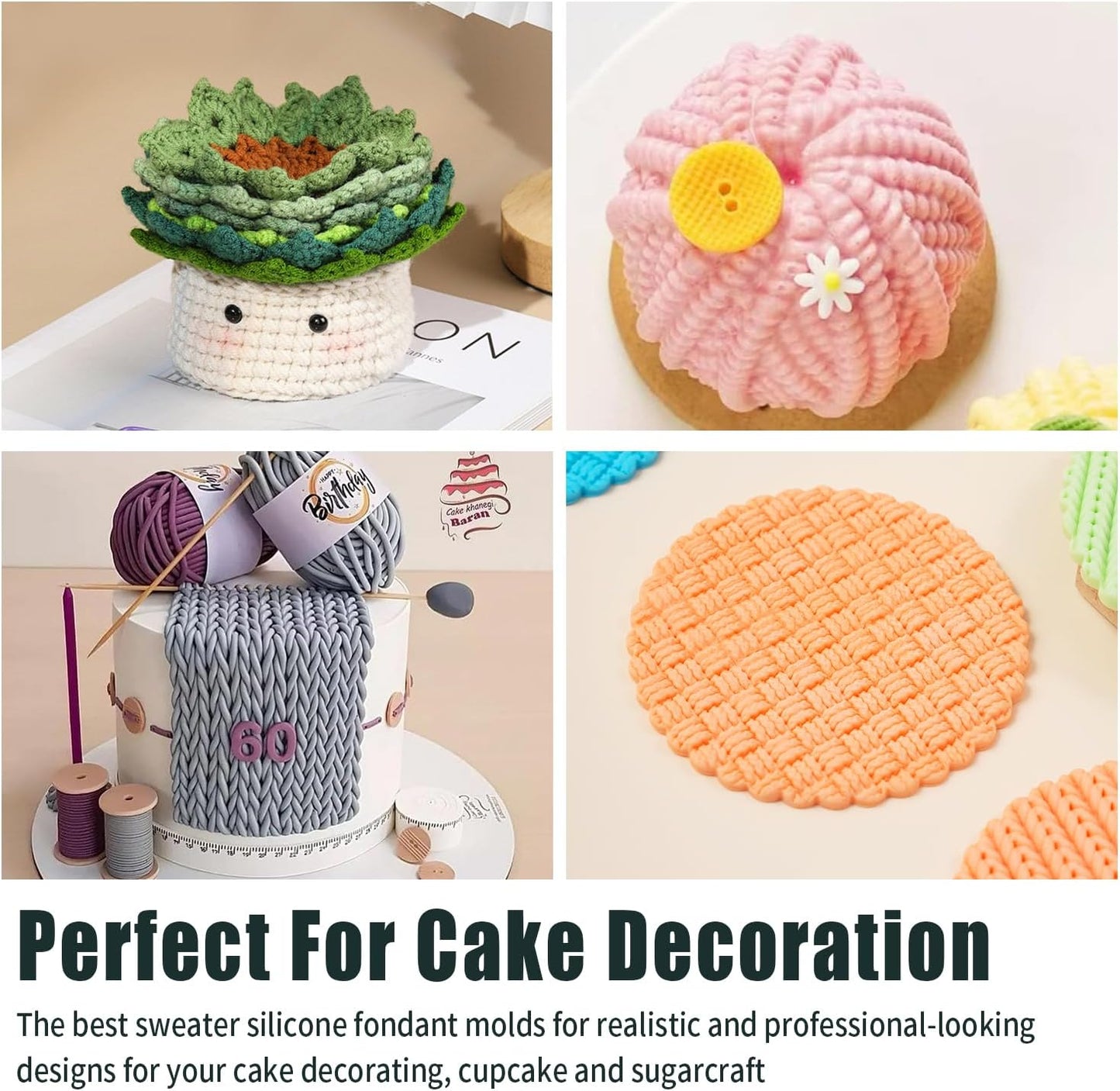 KALAIEN Sweater Texture Fondant Impression Mats Knit Fondant Embosser Texture Mats for Clay Cake Decorating Molds 1Pcs(Style 3)