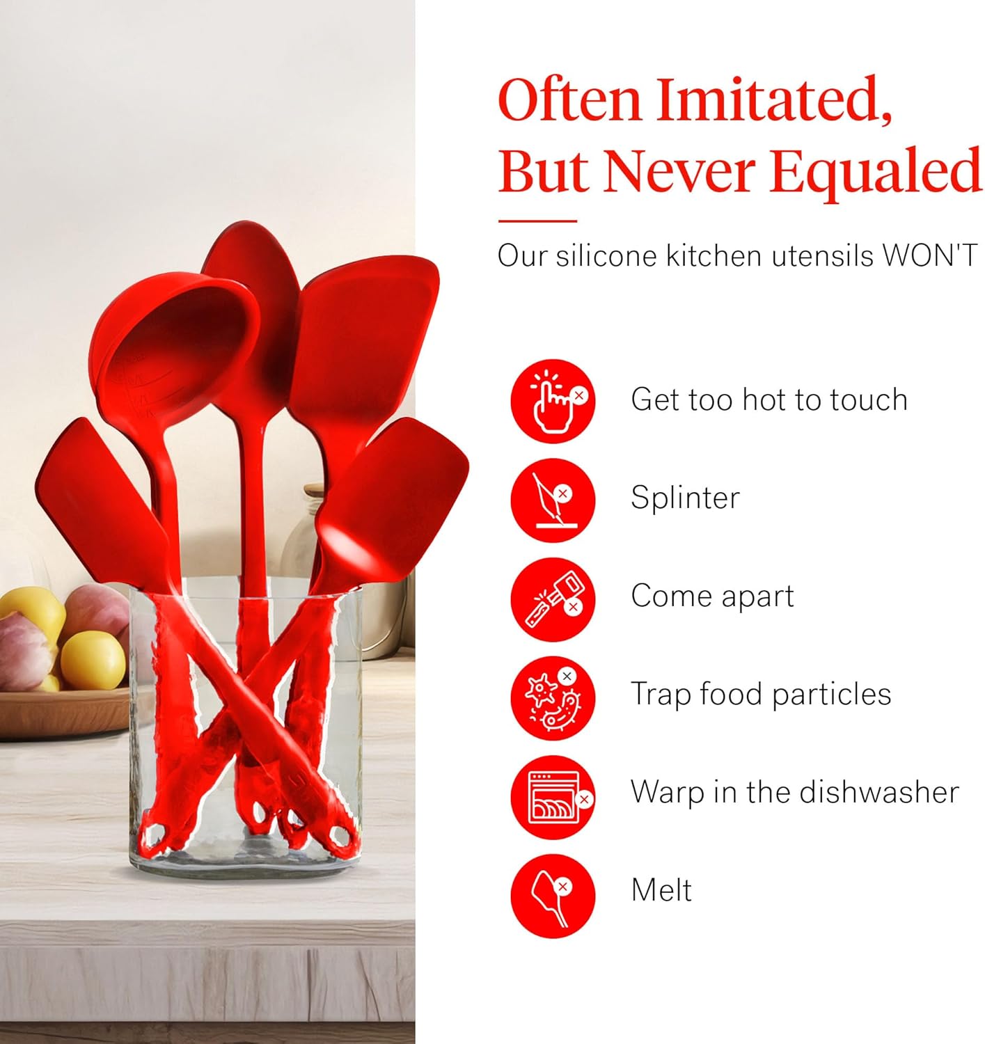 GIR: Get It Right 5-Piece Silicone Spatula & Utensil Set - Medium Fire Red - Kitchen Essentials with Heat-Resistant Non-Stick Tools - Dishwasher-Friendly