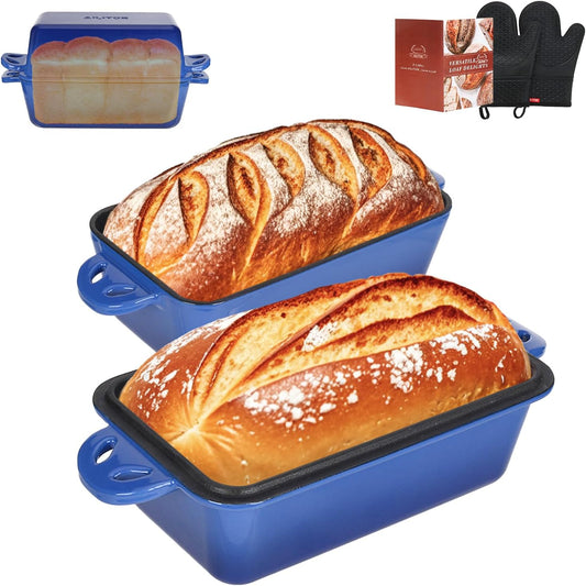 9x5 Enameled Cast Iron Loaf Pan with Lid - 2 in 1 Sourdough Bread Pan for Homemade Baking