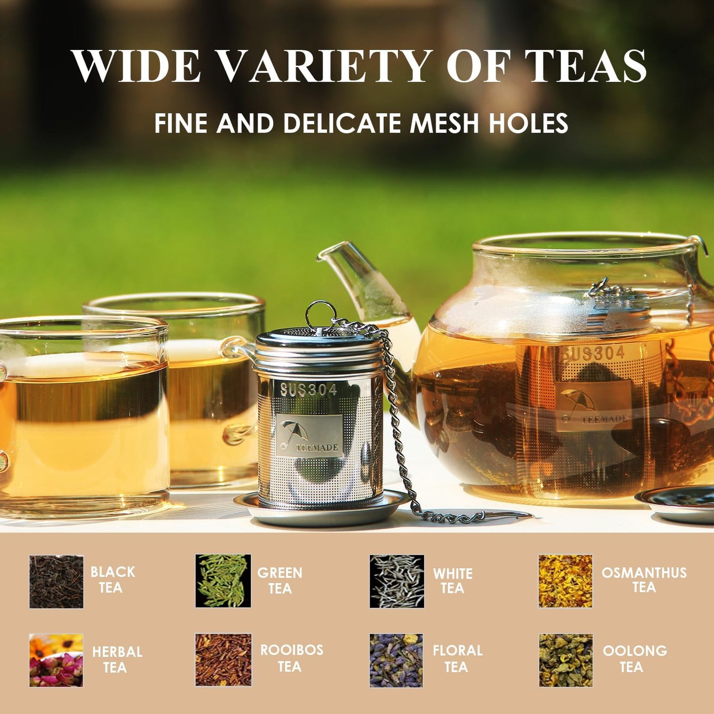 2Packs Tea Filter,Cooking Infuser with Extra Fine Mesh Tea Ball Strainers Threaded Connection 304 Stainless Steel with Extended Chain Hook to Brew Loose Leaf Tea,Spices & Seasonings