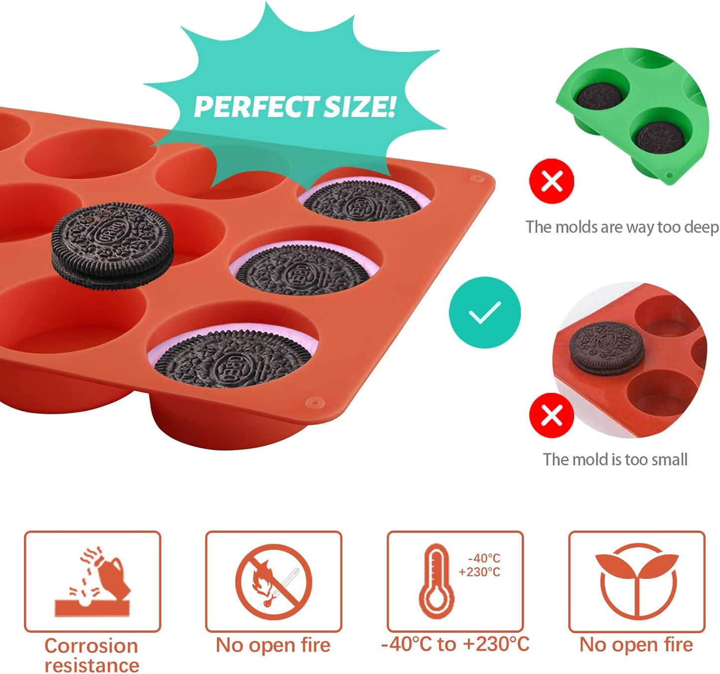 Round Chocolate Cookie Molds, 2PCS SAKOLLA Cylinder Silicone Mold for Chocolate Covered Oreos, Cake, Candy, Pudding, Mini Soap