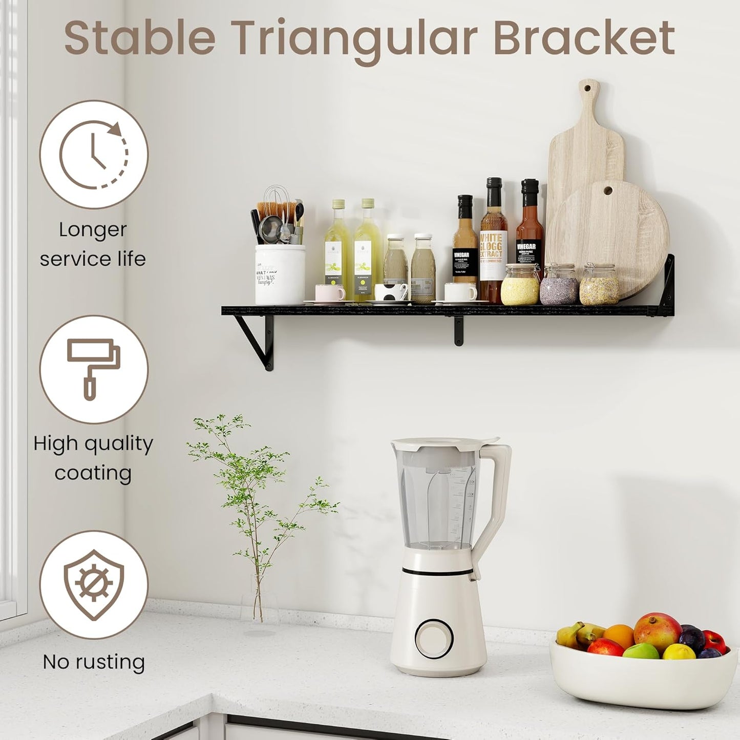 Dreamland Black Floating Shelf 36 inch, 36W x 8D Wall Mounted Shelves Set of 2, Wide Display Ledge Shelf with Sturdy Metal Brackets for Living Room, Bathroom, Bedroom and Kitchen