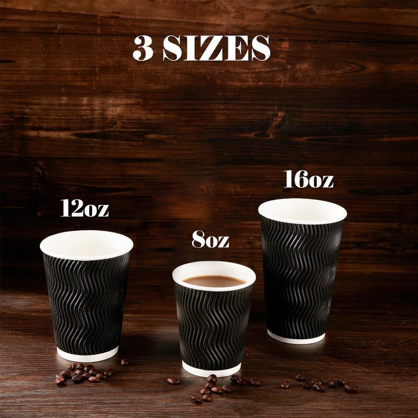 Lamosi 16 oz Coffee Cups - 90 Pack, Disposable Insulated Corrugated Paper Cups 16oz, Kraft Ripple Wall Cups for Hot Beverage or Cold Drinks (Black)