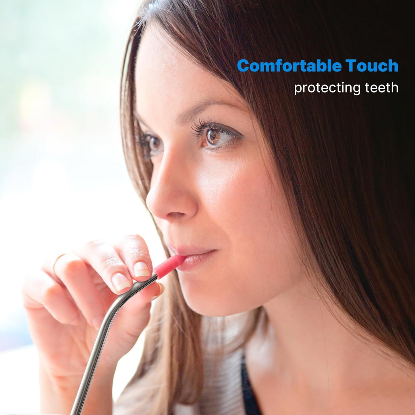 Repeatable Metal Straw with Silicone Tips for 30 oz Stanley Tumbler, 2 Pcs 30 oz Stainless Steel Straws Replacement for Stanley Tumbler, 1 Straw Brush, BPA Free（Light Pink）