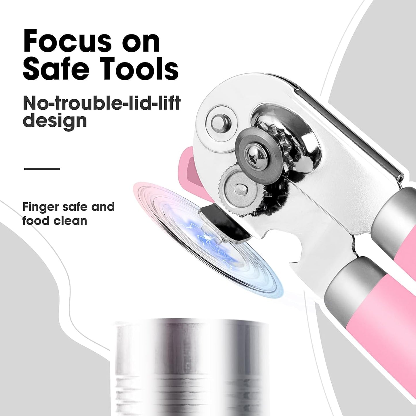 Beneno Can Opener Manual with Magnet, Hand Held Heavy Duty Can Opener with Durable Sharp Blade Smooth Edge, Big Effort-Saving Knob, Soft Grip Rubber Handle, Multifunctional Bottle Opener, Pink