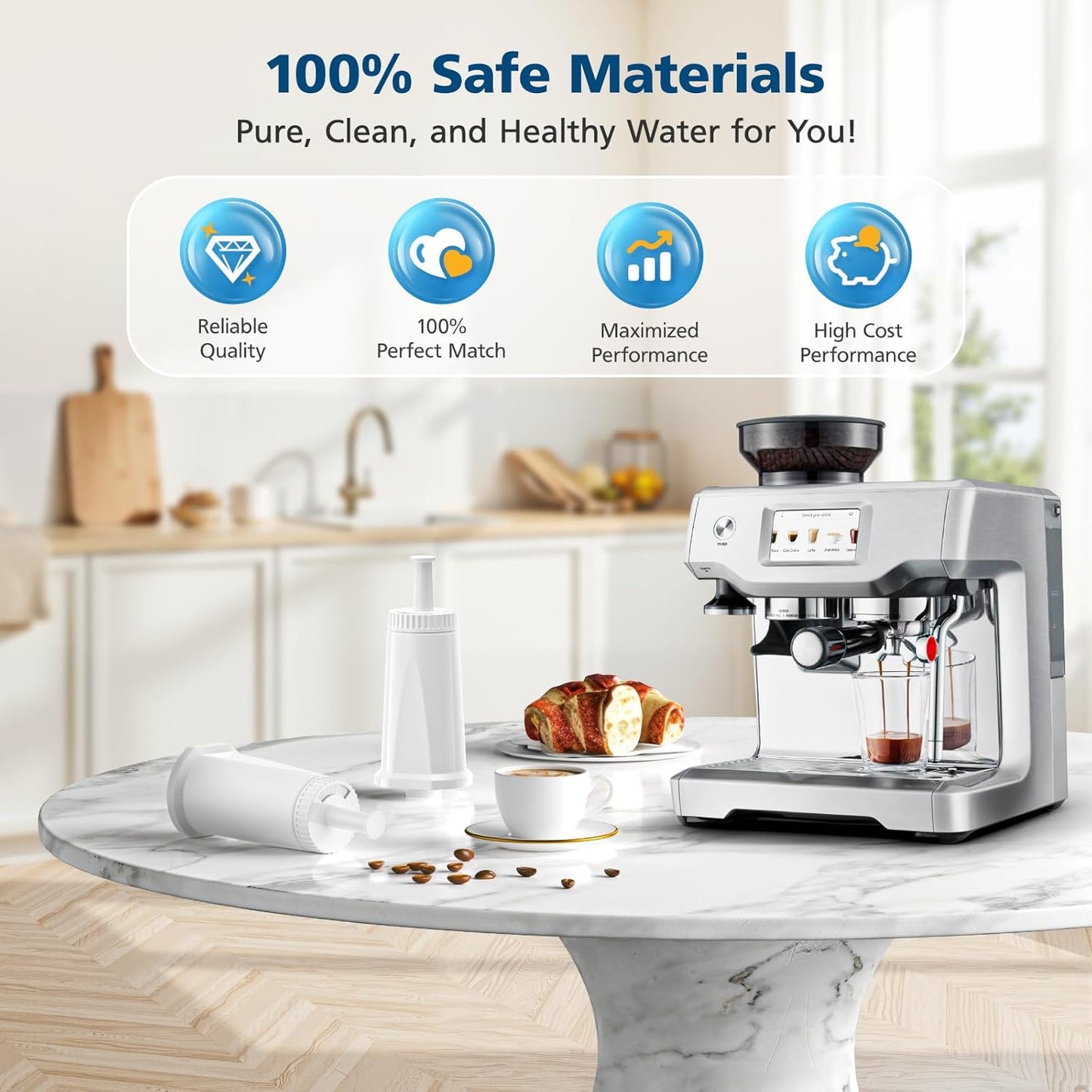 6 Pack Upgrade Water Filters Compatible with Breville BES880 Barista Touch, BES990 BES980 Oracle Touch and BES878 BES920 Bambino ClaroSwiss Sage Espresso coffee Machine, #BES008WHT0NUC1