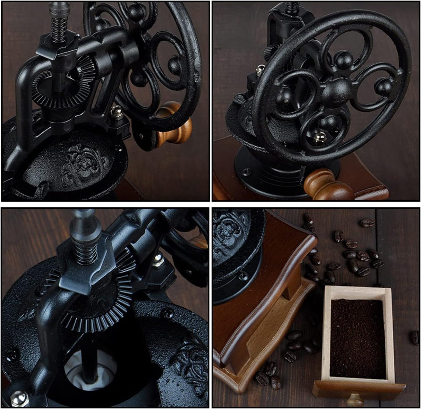 Burr Coffee Grinder, Vintage Style Wooden Hand Grinder, Classic French Press Coffee Mill With Brush