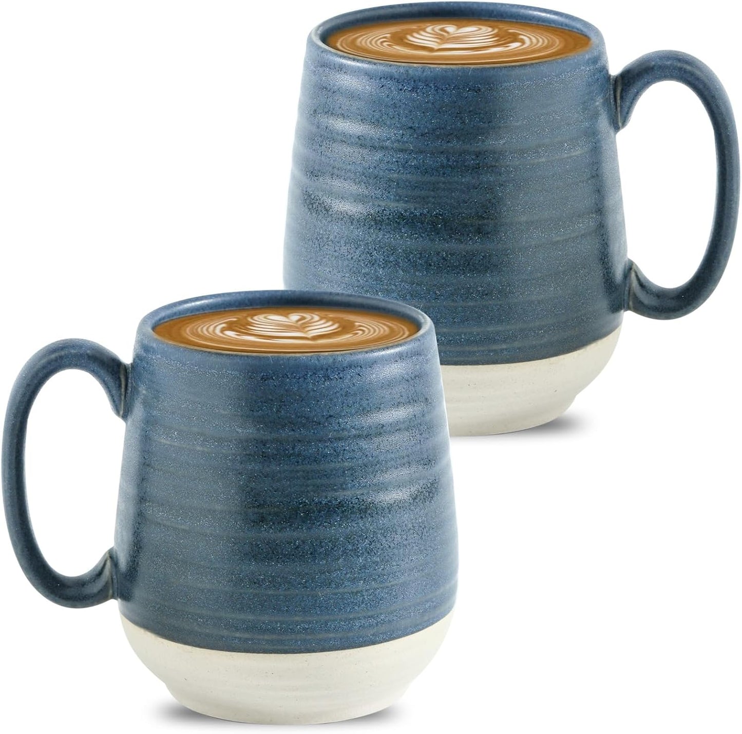 Hasense Ceramic Coffee Mugs Set of 2, 20 oz Tea Cups with Comfortable Handles, Perfect for Coffee, Latte, and Hot Beverages, Microwave and Dishwasher Safe, Deep Blue