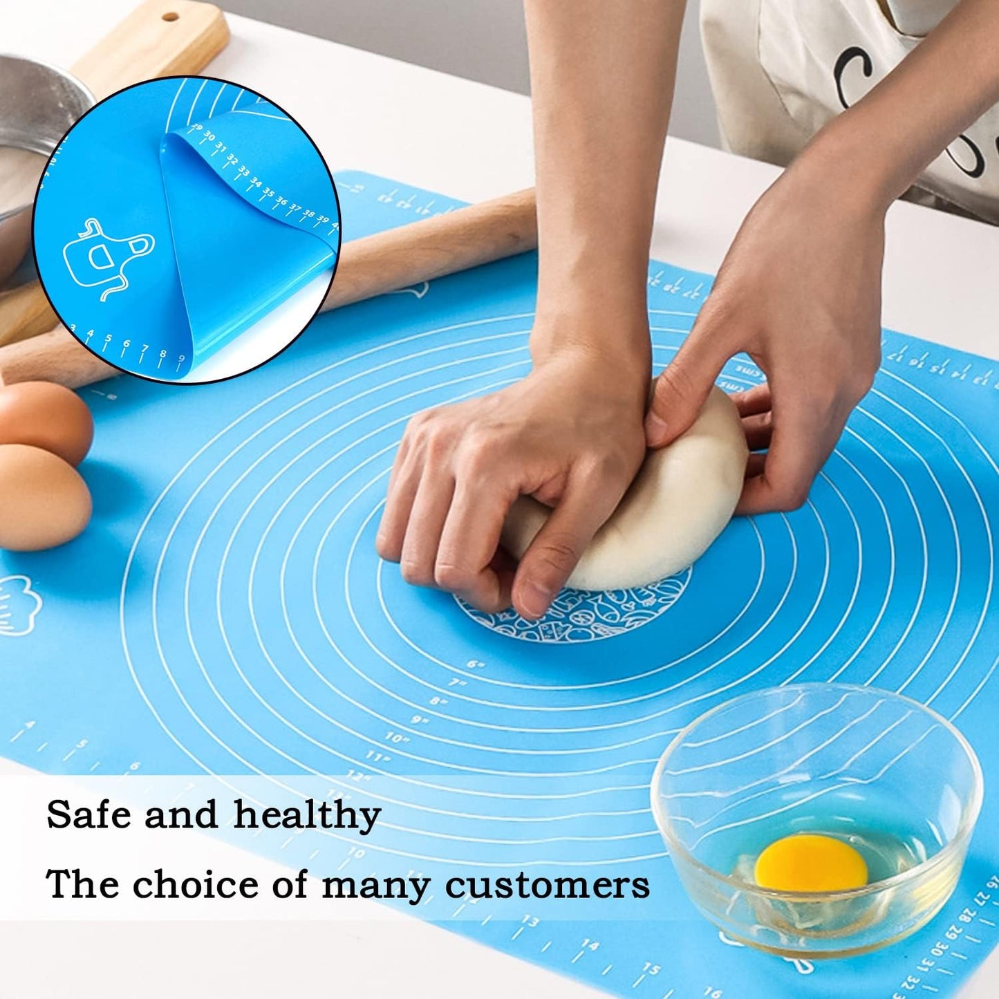Silicone Baking Mat for Pastry Rolling Dough with Measurements,19.7" x 15.7" BPA Free Non stick and Non Slip Blue Table Sheet Baking Supplies for Bake Pizza Cake