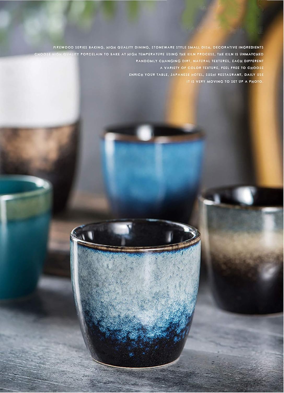 Ceramic Tea Cup, Kung Fu Tea set, Coffee Cup, Yerba Mate Set 4-piece companion cup set (Grey)