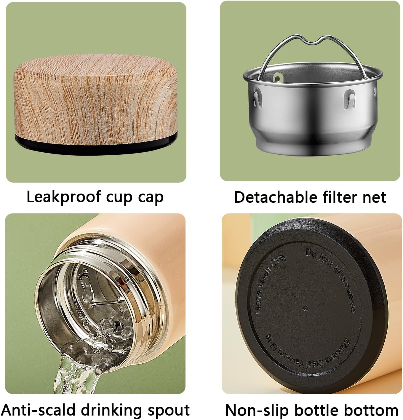 15oz Water Bottle Stainless Steel Thermos Flask - Insulated Vacuum, Leak Proof, Keeps Drinks Hot/Cold - Ideal for Coffee, Tea, Water - White