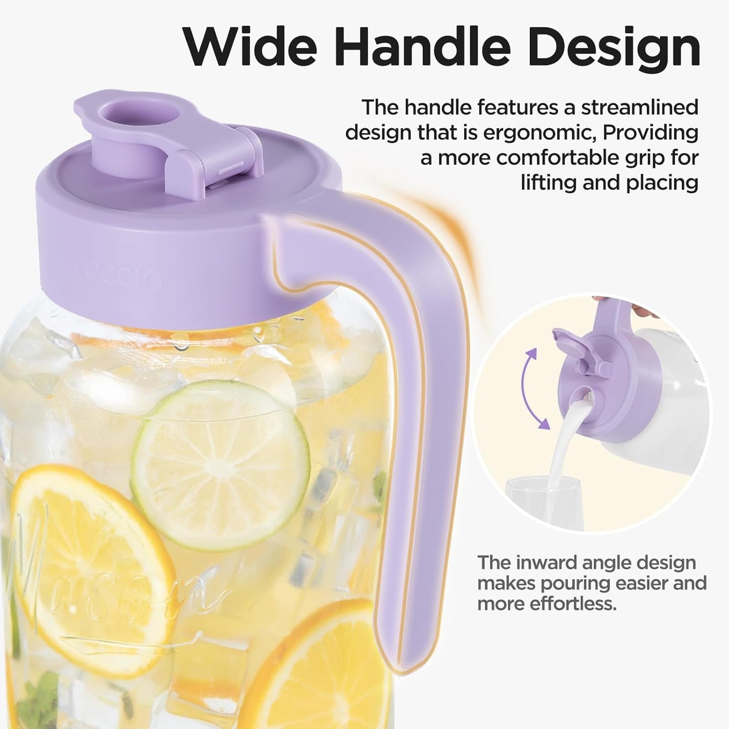 Mason Jar Pitcher - Airtight & Leakproof Glass Pitcher with Lid[set of 2], Perfect for Breastmilk, Cold Brew, and Sun Tea, 2 Quart (64 oz) Mason Jar with Pour Spout Lid