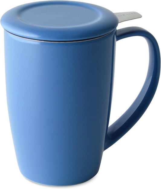 FORLIFE Curve Tall Tea Mug with Infuser and Lid, 15-Ounce, Blue
