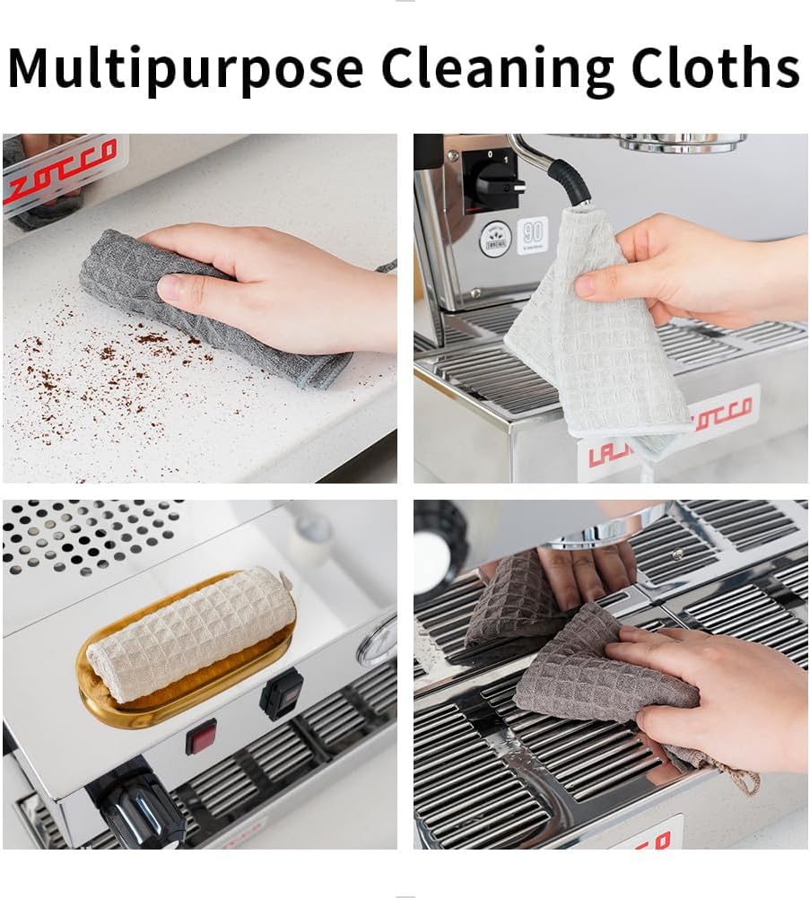 watchget Barista Micro Cloth 10 Pack, Microfiber Barista Cleaning Towels Microfiber Waffle Weave Kitchen Dish Cloth Coffee Bar Towel Coffee Machine Cleaning Cloth, Light Grey(12"x12")