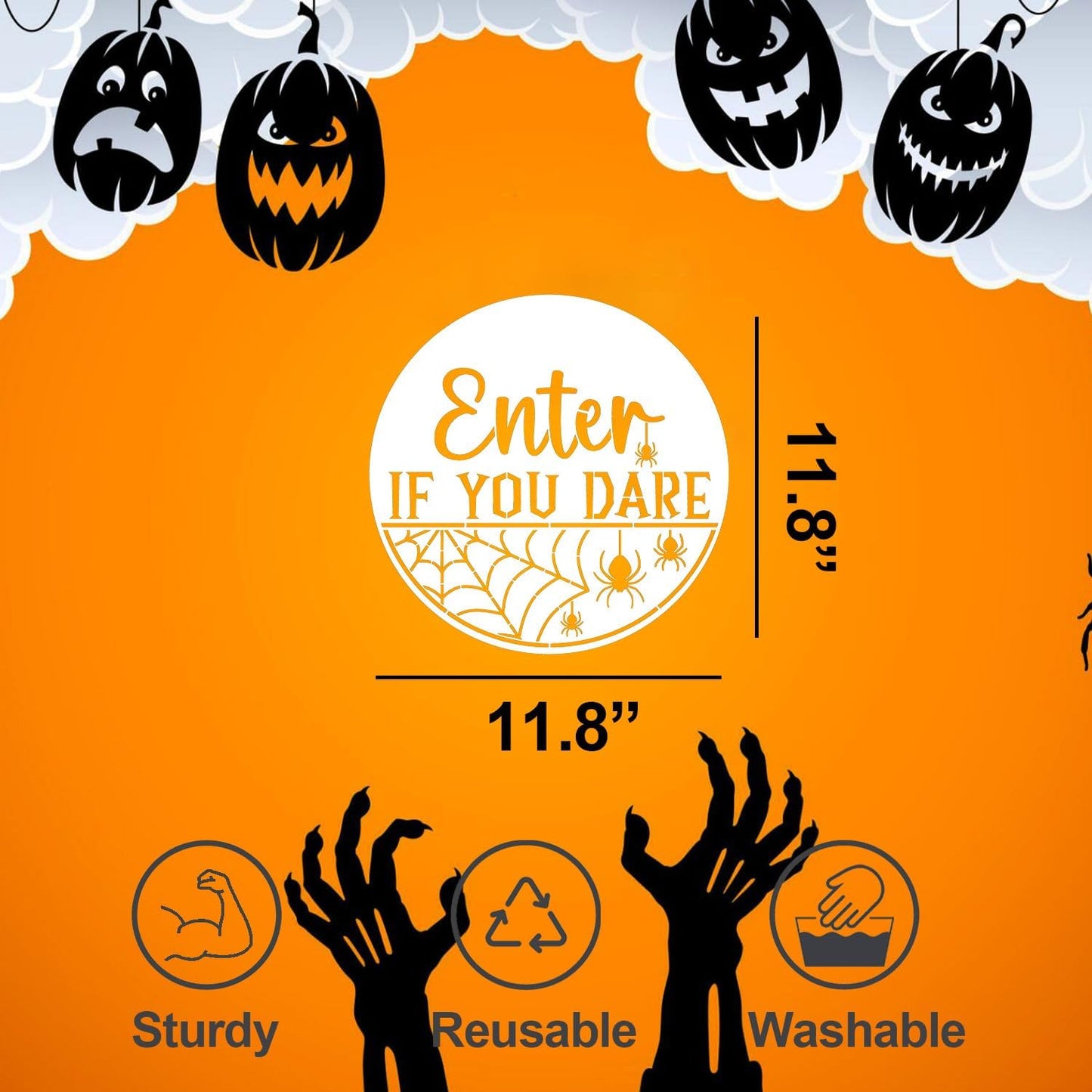 Halloween Stencils for Painting on Wood 12inch Large Reusable Halloween Stencil for Door Hanger Round Skeleton Ghost Boo Templates for Door Mat Fabric