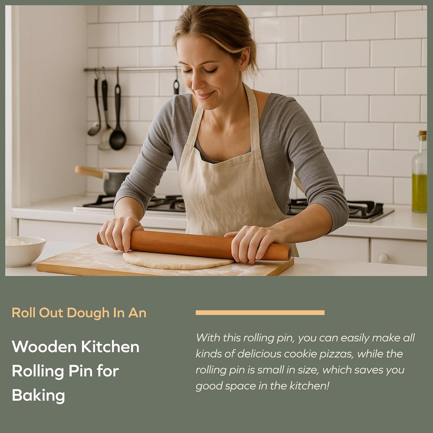 Muso Wood Sapele Wooden French Rolling Pin for Baking, Tapered Roller for Fondant, Pie Crust, Cookie, Pastry (French 15-3/4inch)