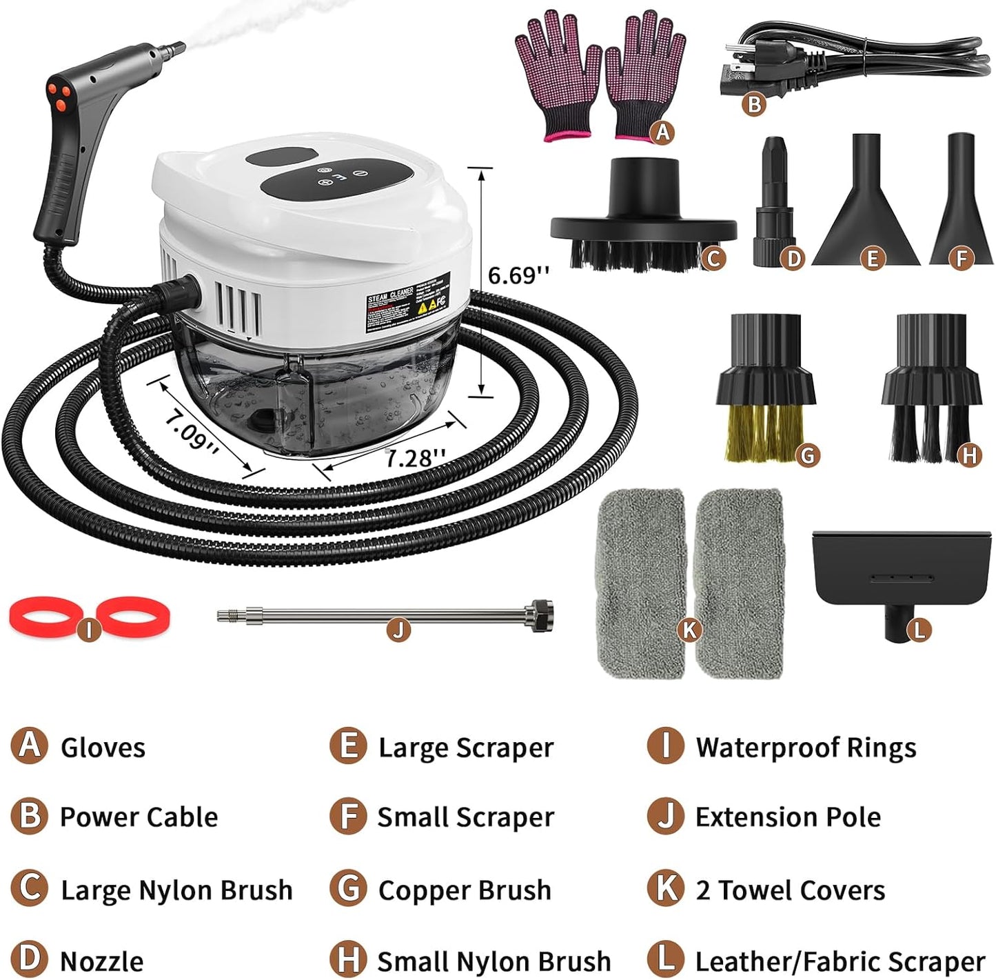 Handheld Steam Cleaner for Home, 2500W High Temperature Pressurized Machine, 1.7L Water Tank, Handle-controlled Steam Output, Portable Cleaning Steamer for Car, Bed Bugs, Furniture, Grout (White)