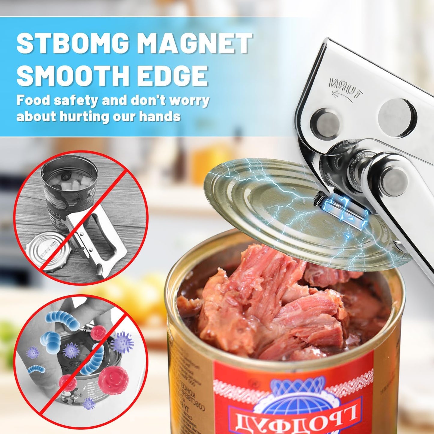 Commercial Can Opener,Stainless Steel Heavy Duty Hand Crank Can Openers with Comfortable Extra-long Handles,Ergonomic Design,Black