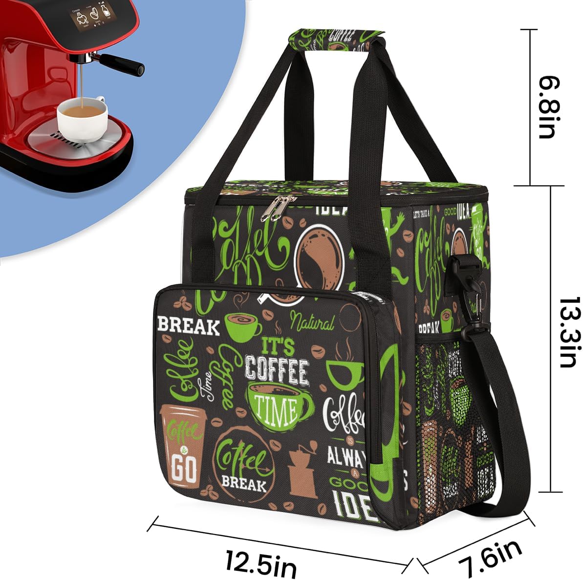 Green Coffee Cafe Maker Carrying Bag Travel Case Compatible with Keurig K-Mini or K-Mini Plus Portable Single Serve Coffee Brewer Case with Pockets for K-cup Pods