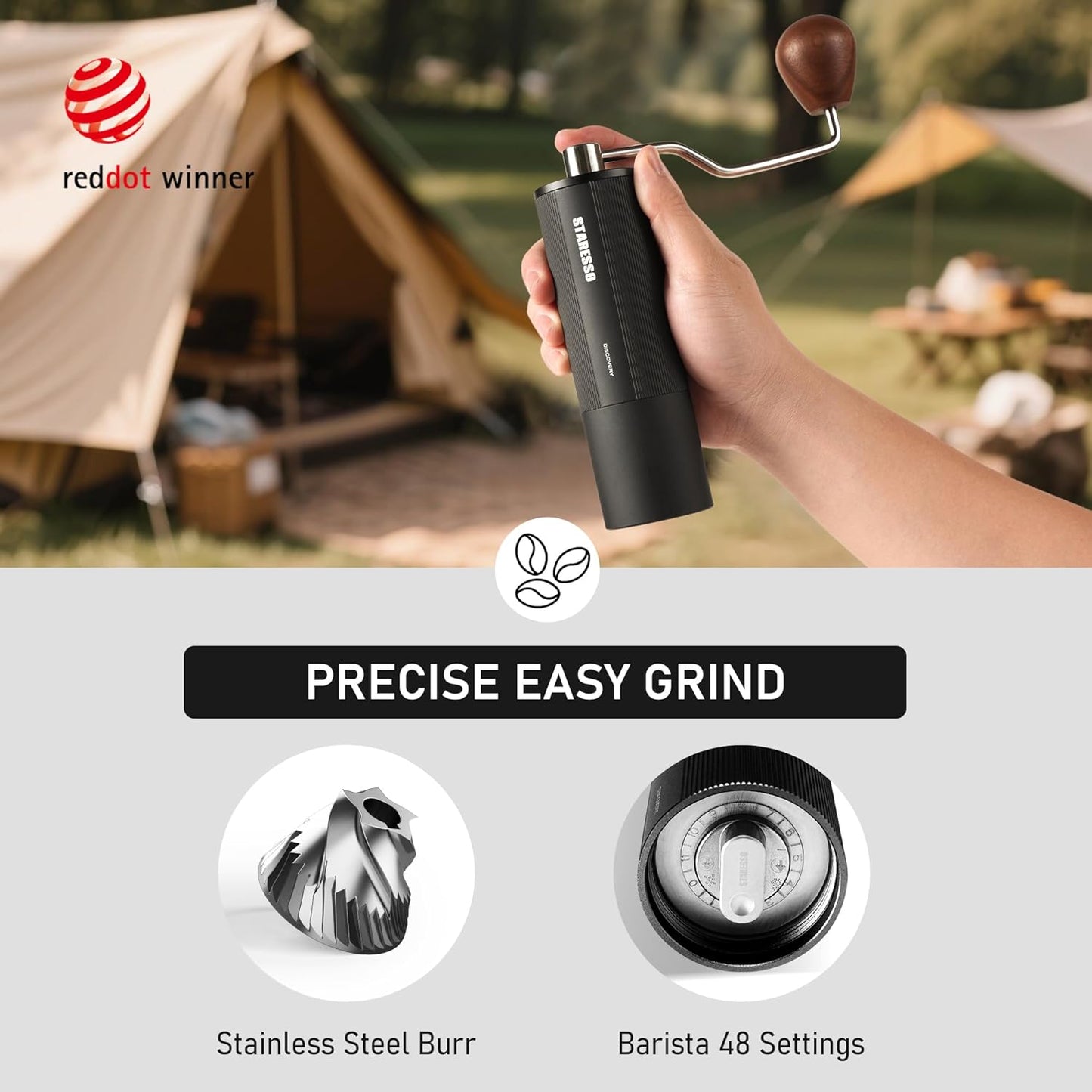 STARESSO Portable Espresso Maker & Coffee Bean Grinder Set with Carrying Bag, Manual Travel Coffee Maker + Burr Coffee Grinder, Waterproof Easy-Carry, Perfect for Travel Camping Hiking On-The-Go