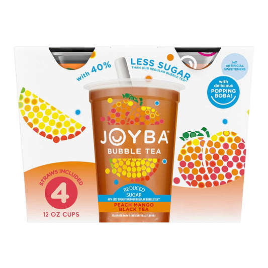 Joyba Reduced Sugar Peach Mango Black Tea Bubble Tea, 4 Pack, 12 fl. oz. Cups