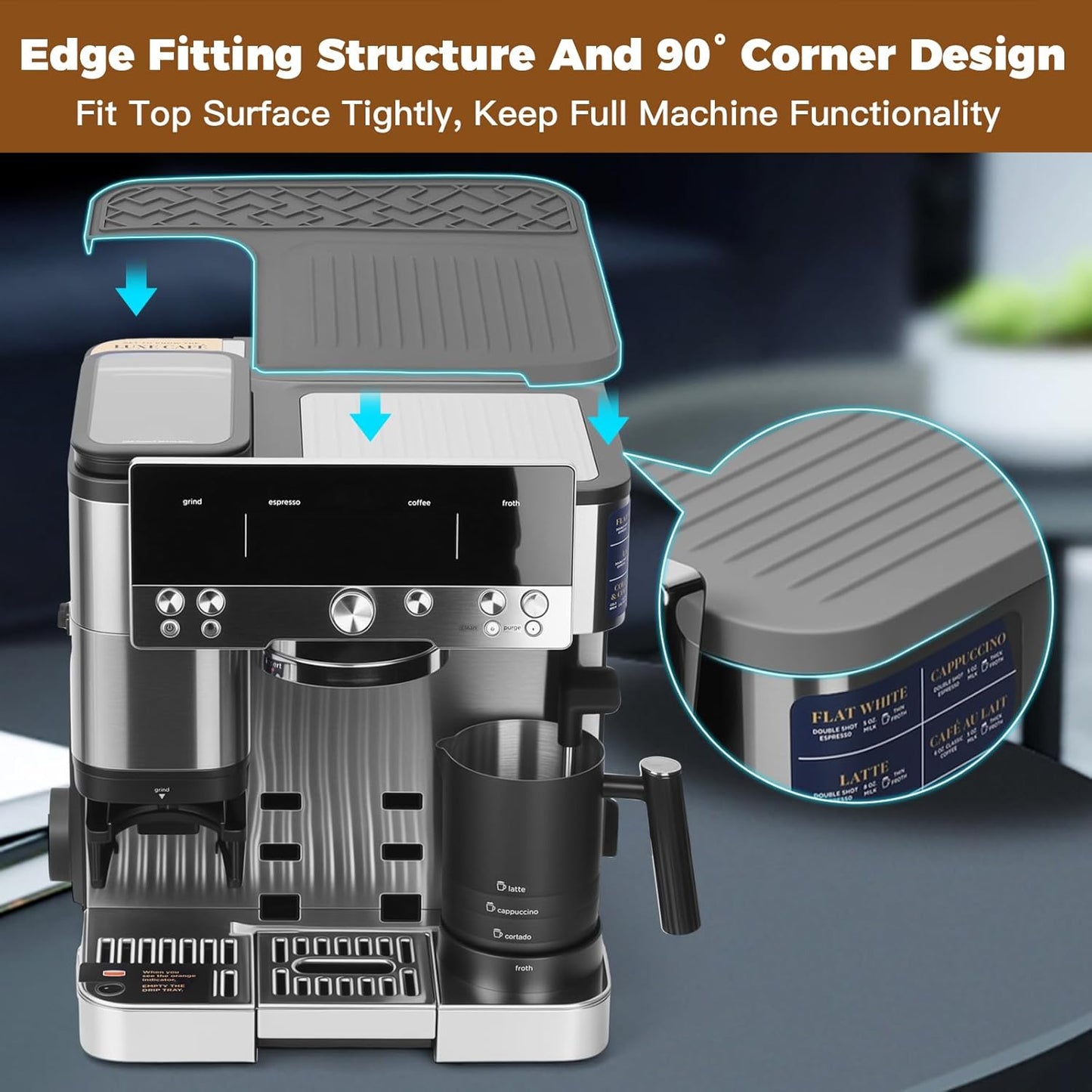 Top Mat for Ninja Luxe Cafe Espresso Machine ES601 – Protect Top Surface Food Grade Silicone Tamping Mat for Ninja luxe Cafe Accessories – Waterproof Non-Slip Espresso Tamper Mat Gray