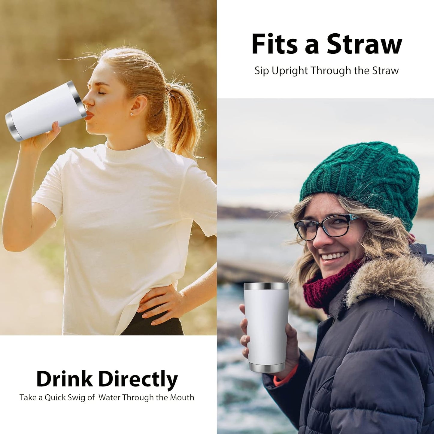 DOMICARE 20oz Stainless Steel Tumbler Bulk with Lid, Double Wall Vacuum Insulated Travel Mug, Powder Coated Coffee Cup, Powder White, 12 Pack