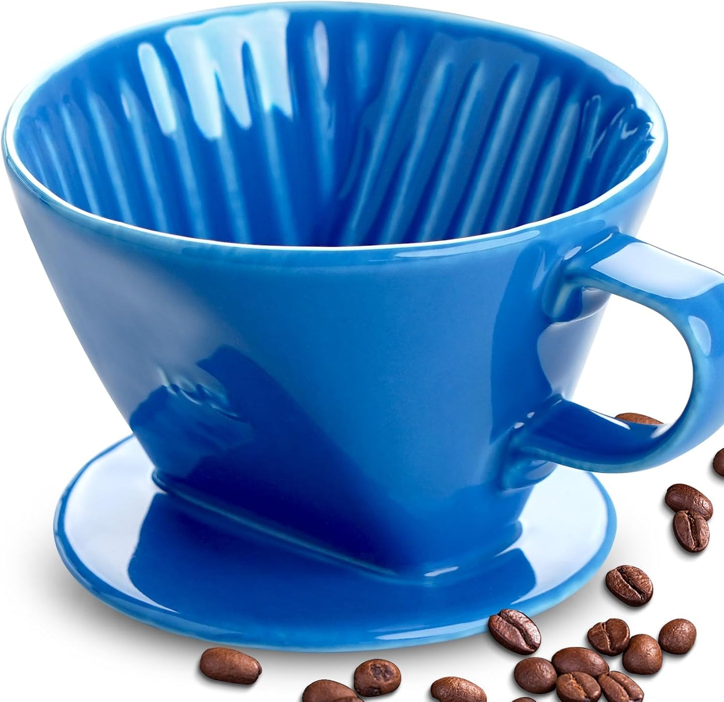 Handmade Pour Over Ceramic Coffee Dripper - Authentic Brewing Experience for Camping, Office, and Home (Blue)
